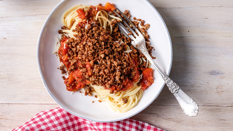Du haché végétarien avec des spaghettis